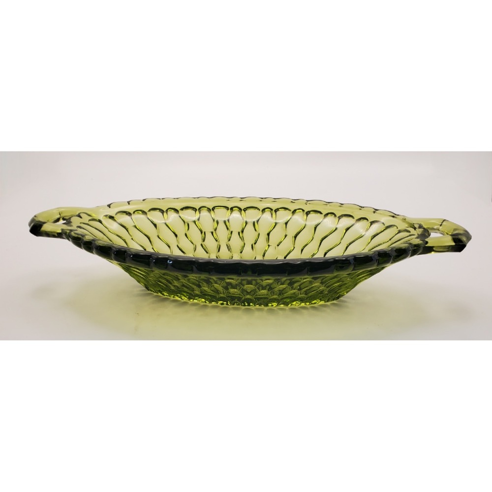 Vintage Indiana Glass Avocado Green Honeycomb Relish Dish